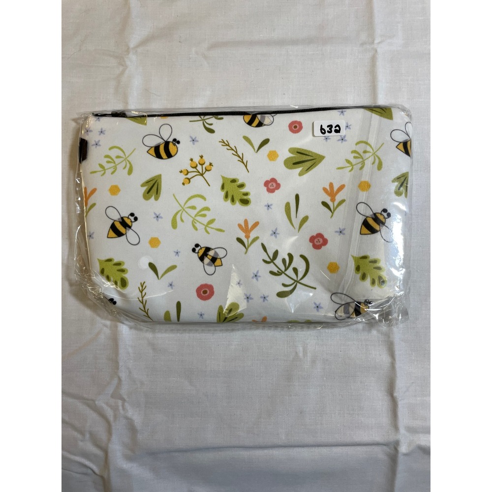 The Pouch Cosmetic Bag Womens Small White NWT Bumblebee Floral Zippered Travel